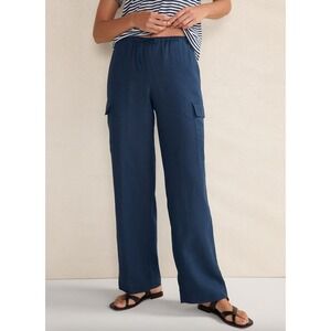 Haven Well Within Linen Cargo Pants‎ Twilight Navy Wide Leg Coastal Size Medium